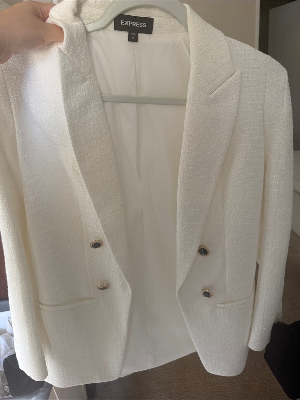 Express Women's Cream Textured Double-Breasted Blazer oversized